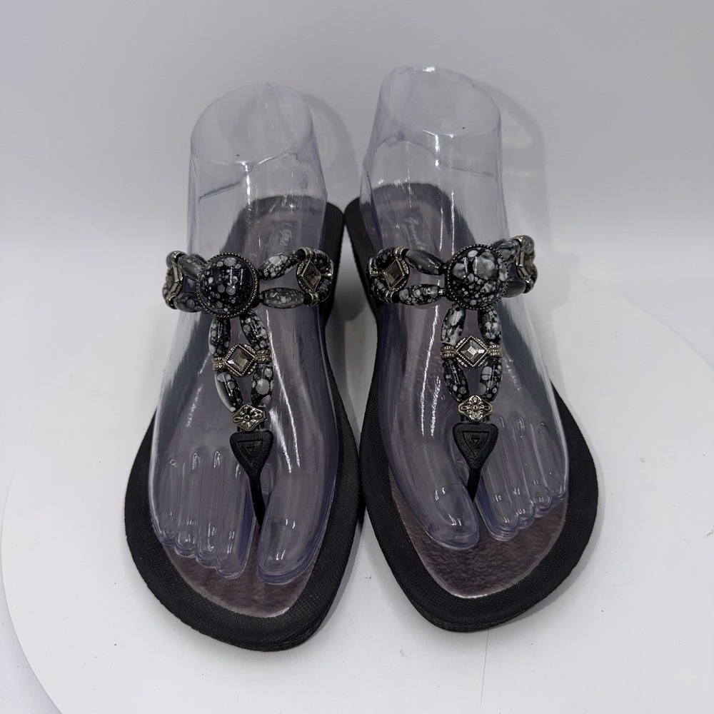 Grandco Sandals Beaded Jeweled Dressy Beach Thong Wedges Marble Stone Women's 8 - Picture 3 of 8